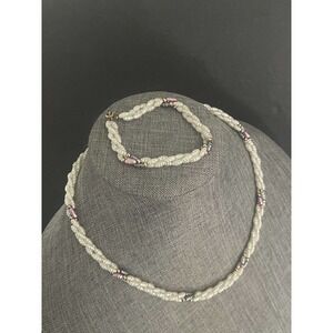 Vintage Womens Fresh Water Pearl Necklace Multi-Color Bracelet Resortwear Set